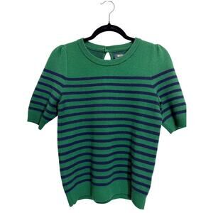 Maeve By Anthropologie Harmon Sweater Tee Green-Blue Stripes Short Sleeve Sz XS